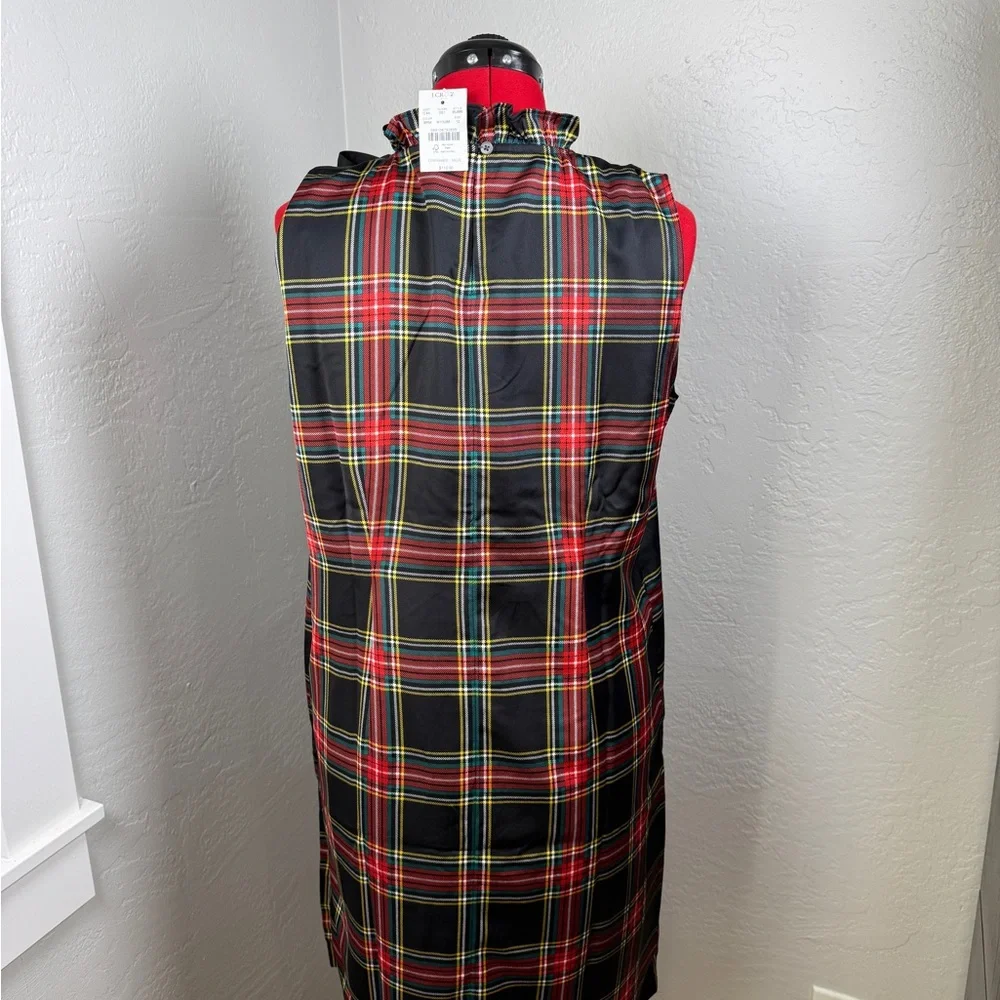 NWT J.Crew Black Tartan Plaid Bow Neck Midi Dress Size 12